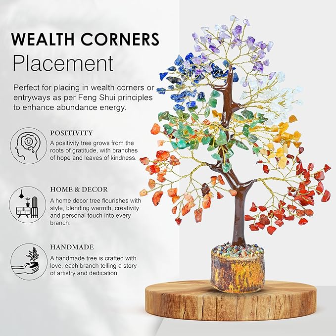 7 Chakra Tree of Life - Crystal Tree for Positive - Gemstone Tree - Seven Chakra Tree Spiritual Wisdom Feng Shui Tree Decor - Handmade - Healing Tree - Attract Good Luck & Charm Gift