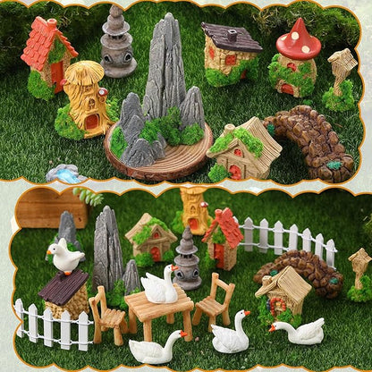 35 Pcs Fairy Garden Accessories Miniatures Garden Kit with Resin Duck, Mushroom House & Bridge Miniature Accessories for Terrarium, Dollhouse & Outdoor Decor