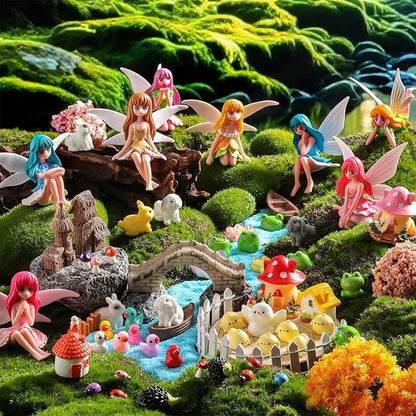150 Pcs Fairy Garden Accessories Miniatures Figures Kit Micro Landscape Resin Mushroom Animals Fake Pond Lawn Bridge Garden Decoration