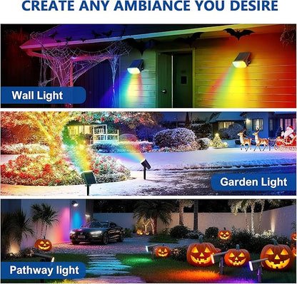 Color Changing Solar Spot Lights Outdoor Waterproof IP65,9 Lighting Modes Multicolor RGB Christmas Spotlight for Porches Yard Gardens Landscape Deconrations-2 Pack
