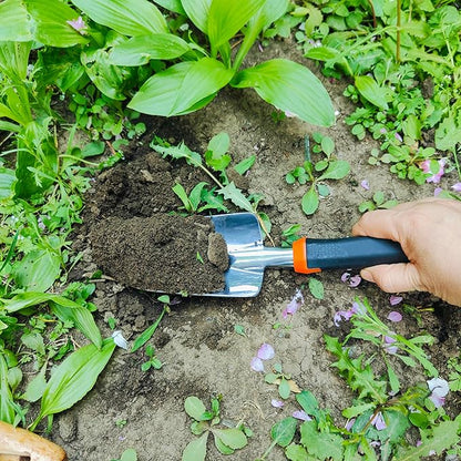 Gardening Tool Set Including Hand Trowel, Transplant Trowel, Cultivator Hand Rake, Pruning Shears and Weeder, Non-Slip Rubber Grip (5 pcs Orange)