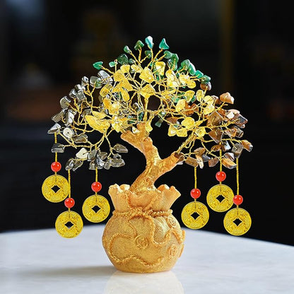 Crocon Money Wealth Crystal Tree with Artificial Coin Pot Base Bonsai for Home & Office Decor Good Luck 6 Feng Shui Coins Money Tree Crystal Spiritual Gifts for Women Mom Sister Desk Bookshelf Decor