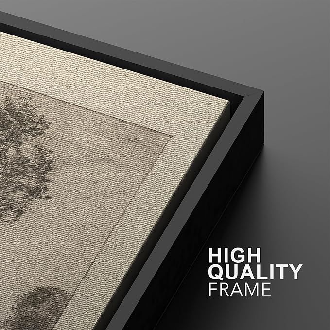 Ashbrook Framed Canvas Print Wall Art Set Fine Art Country Farmhouse Decor Landscapes Duotone Nature Wilderness Illustrations Floral Botanical Calm/Relax/Cozy for Bedroom - 24"x36"x3 BLACK