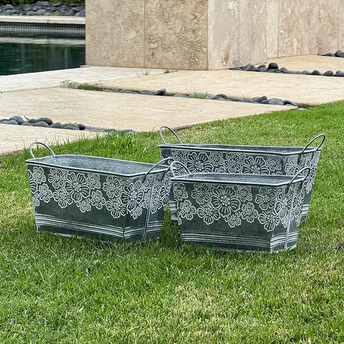 allgala Galvanized Planter Pot Indoor and Outdoor Decoration-Rectangle Grey-8"-HD88316