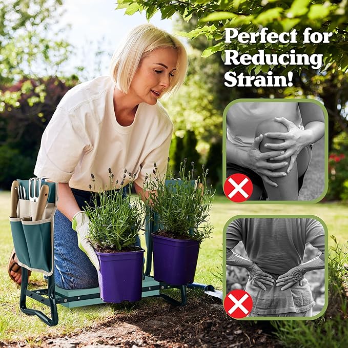 Garden Kneeler and Seat - 2-in-1 Foldable Garden Kneeling Pad and Stool with Removable Pockets for Gardening Tools - Gardening Gifts for Women, Mom, Dad, Seniors or Grandparents by Pure Garden (Green)