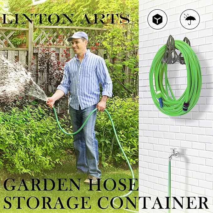 Garden Hose Holder Wall Mount – Heavy Duty Cast Iron Hose Hanger, Vintage Decorative Hose Holder for Outside Wall, Patio, Yard, or Villa (10.62"x6.92"x5.98")