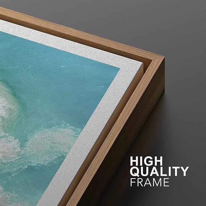 Ashbrook Framed Wall Art Print Set Aerial View Nautical Beach Ocean Wave View Nature Wilderness Photography Modern Art Scenic Colorful Chic for Living Room, Bedroom, Office - 16"x24"x3 Natural