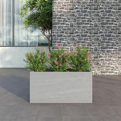 LeisureMod Flora 24" Fiberstone & MGO Clay Planter, Mid-Century Modern Rectangular Pot for Indoor & Outdoor Use, Grey