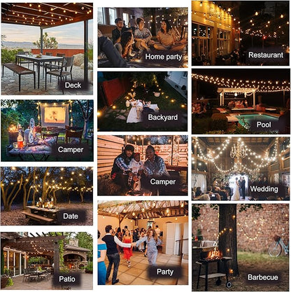 Outdoor String Lights 50FT Waterproof,LED Patio Lights Dimmable with 27 Bright Shatterproof Retro Bulbs,Vintage Edison String Hanging Lights for Outside Bistro,Backyard,Balcony,White Cable