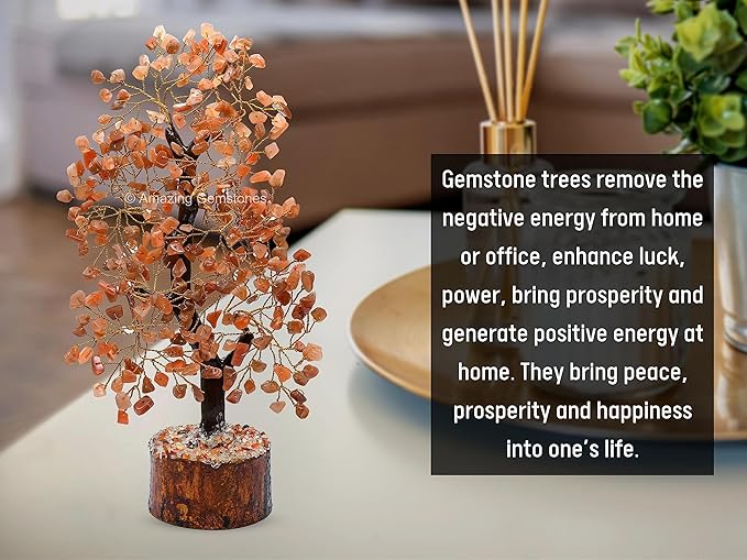 Peach Moonstone Natural Healing Premium Crystal Bonsai Feng Shui Fortune Money Tree of Life for Home Office Decor (Gift Box Ready,10-12 Inch)