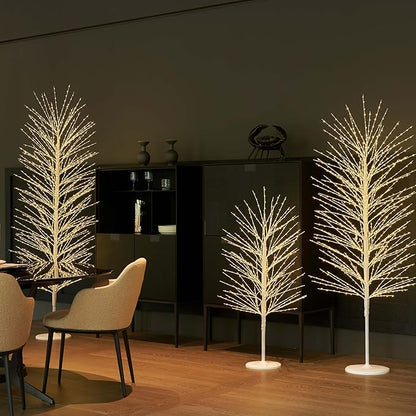 Hairui Lighted White Tree with Timer and Dimmer 1280L Warm White Fairy Lights 6FT, Twig Tree with Lights for Indoor Outdoor Home Christmas Winter Holidays Party Decoration