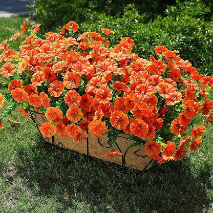 Artificial Fake Flowers Plant for Outdoors, 12 Bundles Faux Morning Glory UV Resistant Look Real Silk Flowers for Outside Planter Front Door Porch Patio Yard Decoration, (Fall Orange)