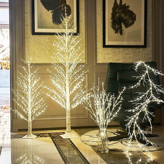 Hairui Lighted Twig White Alpine Tree with Fairy Lights 6FT 810 LED for Indoor Outdoor Home and Christmas Holiday Decoration