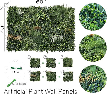 Artificial Topiary Hedge Greenery Plant Panels Indoor and Outdoor Patio Foliage Hedge Faux Grass Wall Panels 6PCS 20”x20”/P for Fence Decoration