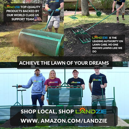 Landzie AeroCore Rolling Lawn Aerator – Manual Core Plug Aerator with Chamfered Hollow Tines – Heavy-Duty 38.8 Pound Wheel Aerator Lawn Tool – Push Yard Aerator Aeration Tool (Single)