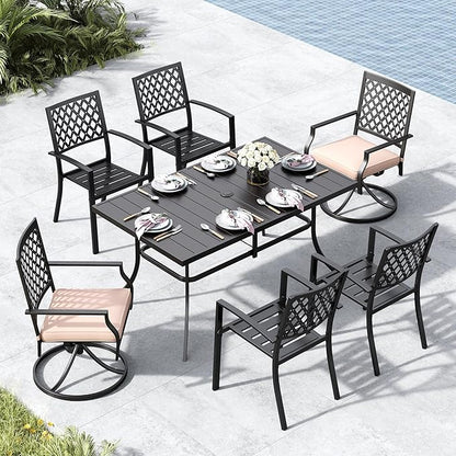 MFSTUDIO Patio Dining Set for 6, Outdoor Table and Chairs Set for Deck Backyard Poolside Garden, 7 Piece Metal Patio Furniture Set with Umbrella Hole