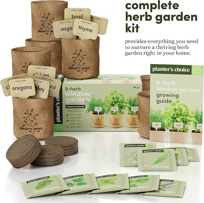 Planters' Choice 9 Herb Indoor Window Garden Kit - House Plants Seeds - Best Unique Christmas Gift Ideas for Women, Mom, Friend, Her, Birthday, Housewarming, Mother - New Home Kitchen Gifts