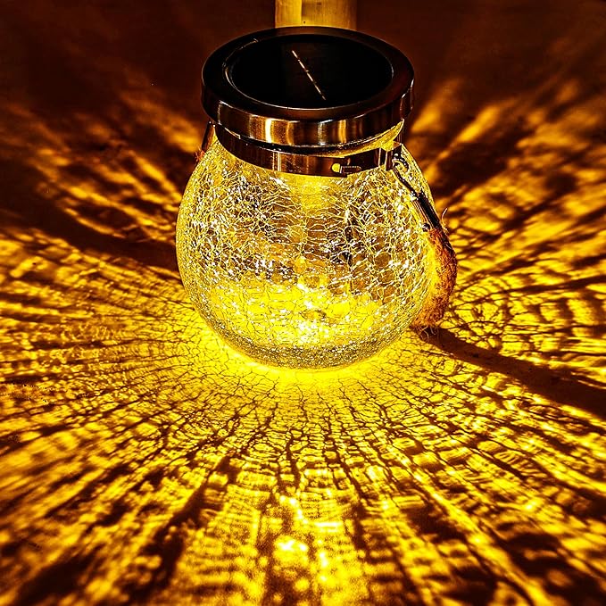 Cooo Christmas Gifts 6 Pack Solar Lanterns Waterproof Outdoor Heavy Crackle Glass a Big Warm LED Stainless Steel Lid 215% Solar for Women Mom Grandma Landscape Path Lights Garden Yard Backyard Decor