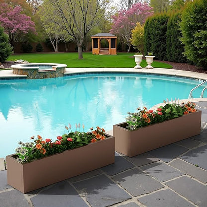 Casaphoriar Metal Planter Box 36"x9"x9", Rectangular Planter and Drainage Holes, Perfect for Outdoor Patio and Balcony Decor, Brown