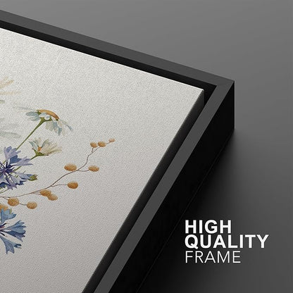 Ashbrook Framed Canvas Print Wall Art Set Pastel Flower Variety Nature Wilderness Illustrations Modern Art Decorative Floral Botanical Minimal Calm/Relax/Cozy for Bedroom - 16"x24"x3 Black