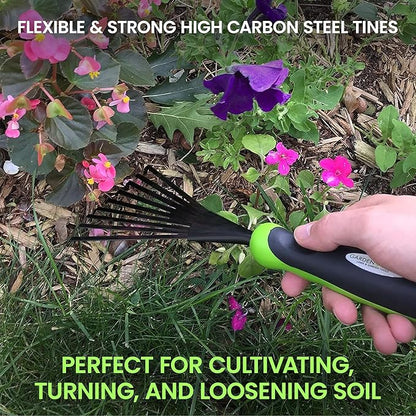 Garden Guru Hand Rake Soil Tiller Tool with Ergonomic Handle – Strong Carbon Steel - Rust Resistant – Great for Gardening, Cultivating, Loosening Soil & Spreading Mulch, Raking Flower Beds (4 Pack)