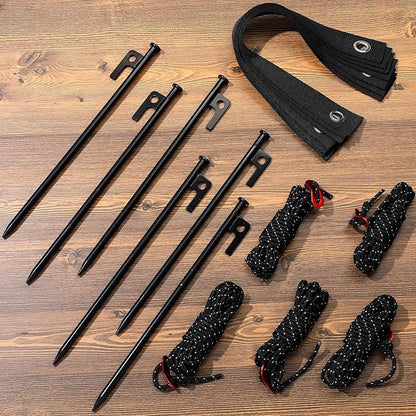 Sintuff 36 Pcs Heavy Duty Tree Stake Kits Stake and Support for Young Leaning Tree Anchor Straightening Kit, 15.8'' Support Straps, 11.8'' Steel Stakes, 13.12ft Rope(Black)
