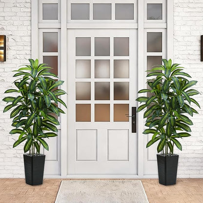 Artificial Dracaena Tree：5FT Faux Silk Tropical Yucca Floor Trees Realistic Fake Green Plant with Natural Wood Trunk & Lifelike Leaves for Home Office Decor Indoor & Outdoor (5FT,1-Pack,Black)