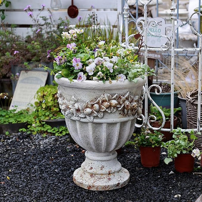 VISIBLE Vintage European Giant Garden Urn Planter, Decorative Cement and Fiber Flower Pot, Make Rust Finished, Wrap Foam Safely Delivered from Local Warehouse (Country, Large)