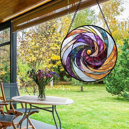 Stained Glass Window Hanging, Colorful Abstract Spiral Pattern Suncatcher for Doors Window Home Sun Catchers Decoration Mother's Day Birthday Gifts for Women, Men, and Mom 11.8 in