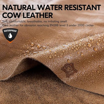 Vgo... 1-Pair Unlined Safety Cow Grain Leather Work Gloves Men, Rigger Gloves, Builder Gloves, Water Resistant, Palm Patched (Size L, Brown, CA9597WP)