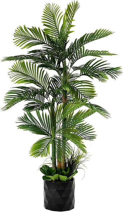 Deluxe 78" Golden Cane Palm Artificial Tree + Premium Fiddle Leaf Foliage in 8" Base + 12" Plant Pot Skirt + Bonus USA Flag Style Pot Pant