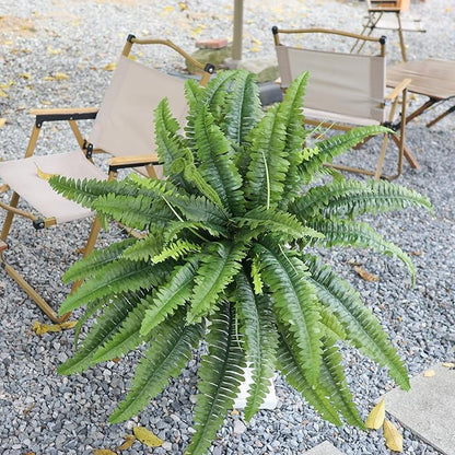 Artificial Ferns for Outdoors & Indoors, 45in Large Fake Ferns Plants with 55 Fronds & Fiddlehead - 2 Stems Looks Real Faux Fern Greenery for Porch Garden Home Office Decor