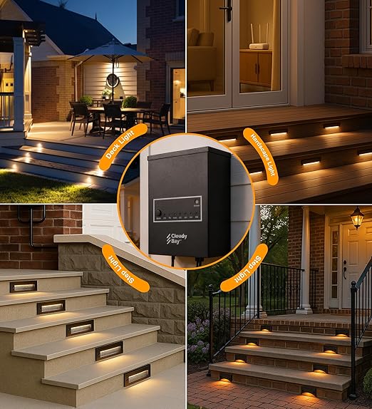CLOUDY BAY 200W Low Voltage Outdoor Transformer with Photocell Light Sensor and Timer,120V AC to 12V AC Power Pack,for Landscape Lighting