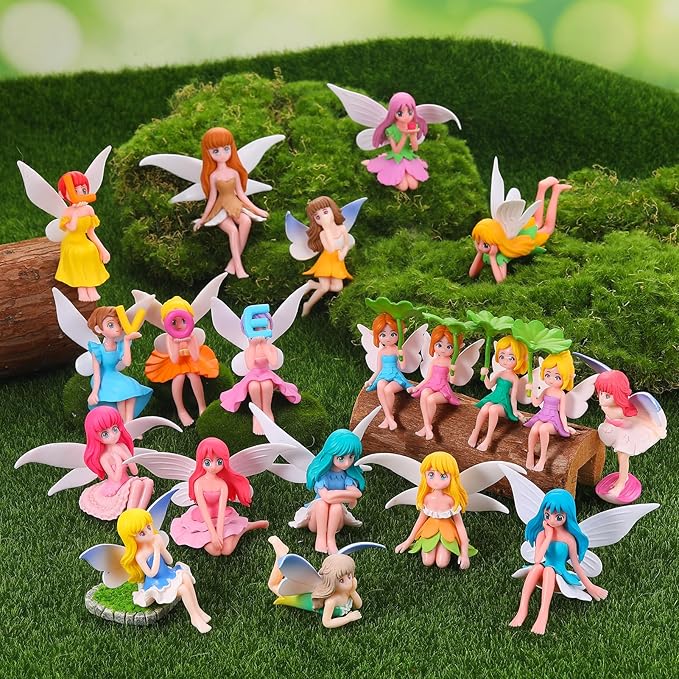 20 Pcs Miniature Fairy Figurines, Hand-Painted Small Flower Fairies with Wings for Garden Decor, Cake Topper & Landscapes