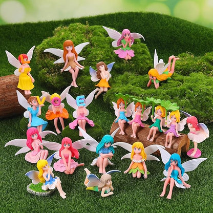 20 Pcs Miniature Fairy Figurines, Hand-Painted Small Flower Fairies with Wings for Garden Decor, Cake Topper & Landscapes