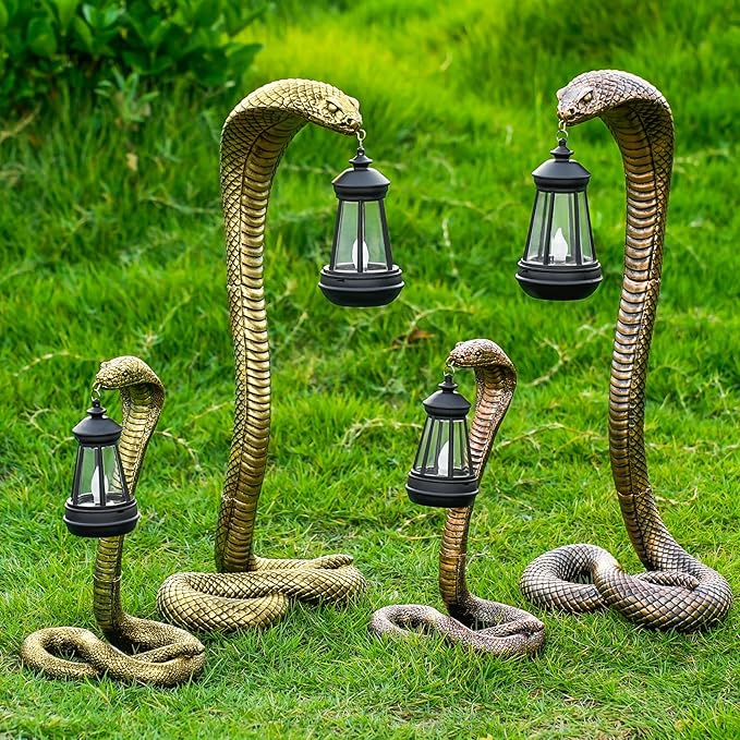 Solar Garden Outdoor Statues Snake with Solar Lights Outdoor Chrismtas Decorations - Lawn Decor Snake Statue for Patio, Balcony, Yard Ornament - Unique Housewarming Gifts（11.22" Bronze Colored）