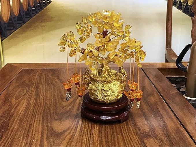 Feng Shui Yellow Crystal Tree/Yellow Crystal Money Tree and Yellow Crystal Tree, Faucet Crystal Tree/Chinese Dragon Fortune Crystal Tree/Gift Tree (Yellow)