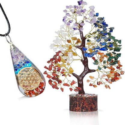 FASHIONZAADI 7 Chakra Tree of Life, Unique Reiki Gifts for Women, Gemstone Easter, Office Decor, Crystals and Stones - Meditation Feng Shui Decor,