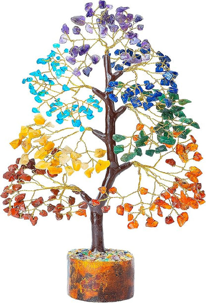 Crocon Seven Chakra Crystal Tree of Life for Positive Energy Feng Shui Money Tree Bonsai Gem Stone Home Decor Thoughtful Birthday Gifts for Women Mother Sister Housewarming Gift New Home Present