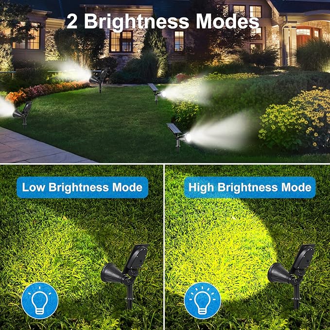 T-SUN Solar Spotlights Outdoor, 2 Pack White LED Landscape Lights, Waterproof Solar Powered Light with Auto On/Off, Adjustable Wall Lights for Yard, Garden, Patio, Driveway, Pool