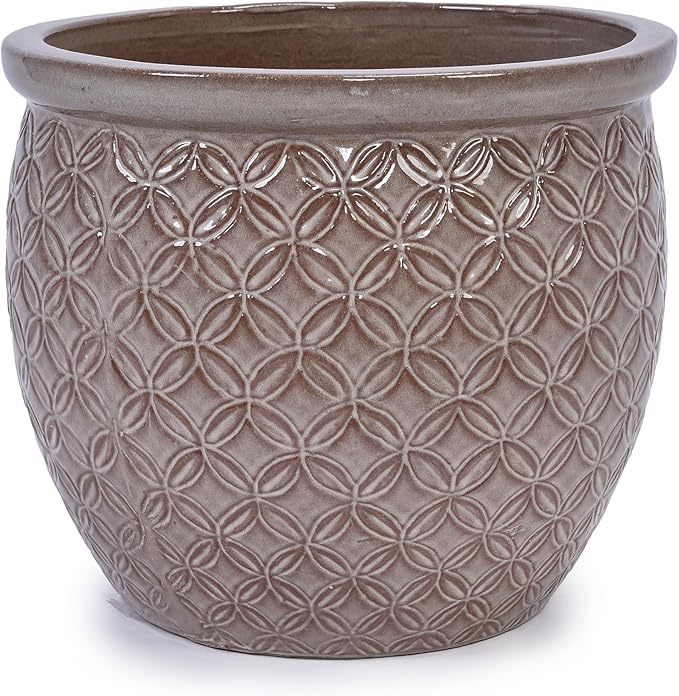 Set of 3 Ceramic Flower Pots, 9+12+15 Inches Modern Planters for Indoor Outdoor, Garden Patio Windowsill Decor with Drainage Hole-Antique Yellow