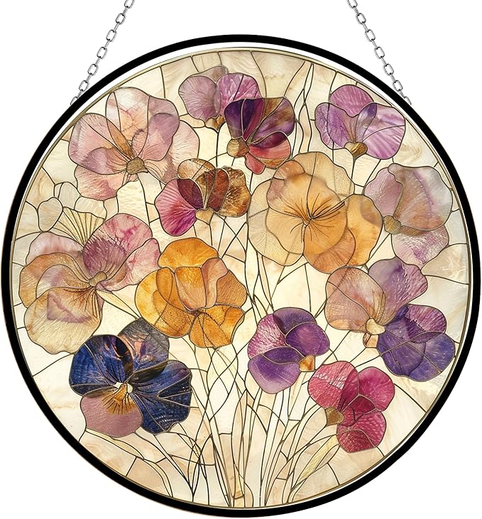 Pressed Flowers Suncatcher Indoor/Outdoor Stained Glass Window Hanging Handmade Suncatchers Home Decor Garden Christmas Party Wedding Housewarming Gifts