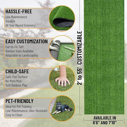 Ottomanson Artificial Grass Turf 6'6" x 52' Indoor Outdoor Faux Grass Rug with Drainage Holes, Customizable with Extra Long Size Options, Perfect for Patio Lawn Balcony Weddings Photoshoot Backdrop