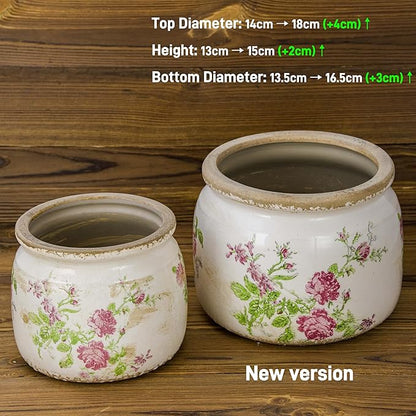 Large Ceramic Pot for Planters, Ice Crack Glazed Flower Pot with Drainage Holes,5.91inch Vintage Planters for Indoor and Outdoor (Pink)