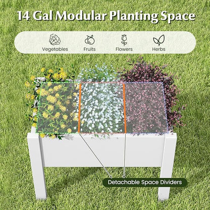 Giantex Raised Garden Bed with Legs, Self-Watering Planter Box with Water Level Indicator, Drainage Hole & Detachable Space Dividers, Outdoor Plant Container for Flower, Vegetable, Fruit, Herb (White)