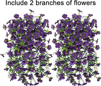 HyeFlora Artificial Flowers for Outdoors Garland Decoration, 2Pcs Dark Purple Fake Hanging Flowers, UV & Fading Resistant, Faux Decor for Home Porch Patio Balcony Planter Yard