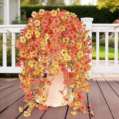 6 Bundles Artificial Fall Flowers for Outdoors Fake Plants Garden Home Fall Decor,UV Resistant Realistic Silk Faux Autumn Flower Indoor Outside Front Porch Patio Balcony Yard Farmhouse(Orange)