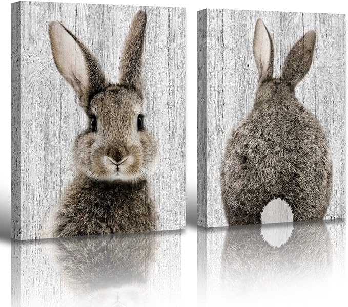 BLINFEIRU Bunny Decor Nursery Wall Art Prints, Brown Lovely Rabbit Pictures for Baby Kids Room Wall Decoration, Cute Easter Animal Canvas Artwork, Framed Ready to Hang 12"x16"x2