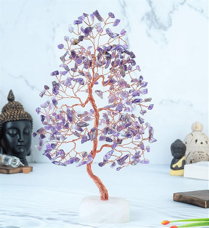 Amethyst Crystal Tree Gemstone Tree of Life Quartz Base Chakra Bonsai Tree for Room, Desk & Office Decor Spiritual Gift Meditation Birthday Gift for Women Mom her Sister Housewarming Gifts Home