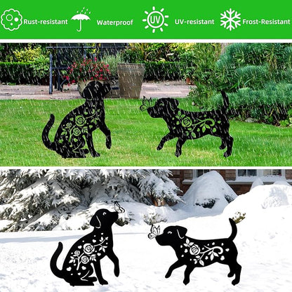 Dog Metal Garden Stakes Decorative for Outside Black Dog Silhouette Statues for Yard Art Patio Lawn Outdoor Decor